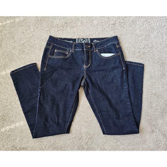 SO Jeans Juniors Sz 13 Regular Skinny Straight Denim Dark Blue - Picture 1 of 8